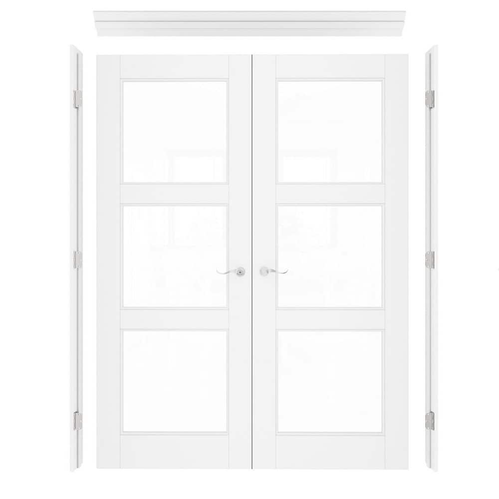 64 in. x 80 in. 3-Lite Clear Glass Universal White Solid Core Glass Double Prehung French Door + Quick Assemble Jamb price history on PriceWatchPro