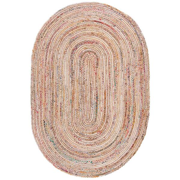 SAFAVIEH Cape Cod Beige/Multi 3 ft. x 5 ft. Striped Border Oval Area Rug