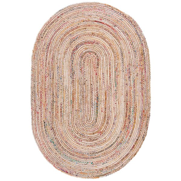 SAFAVIEH Cape Cod Beige/Multi 5 ft. x 8 ft. Striped Border Oval Area Rug