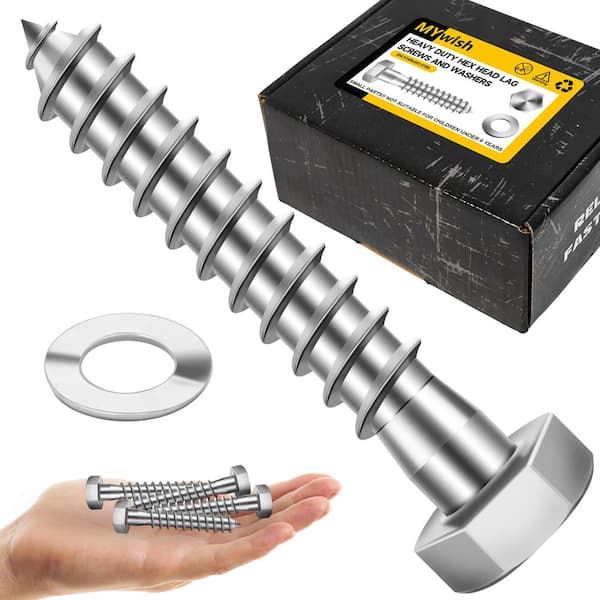 3/8 in. x 2 in. Stainless Steel Hex Drive Hex Head Lag Screws with Washers (50-Pack)