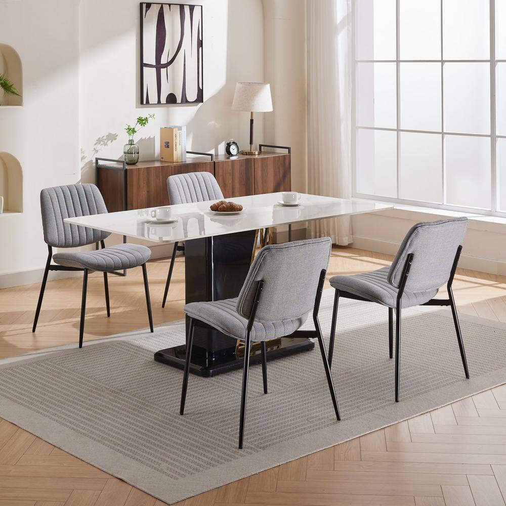 Gray Linen Upholstered Low Back Arm Chair with Metal Legs