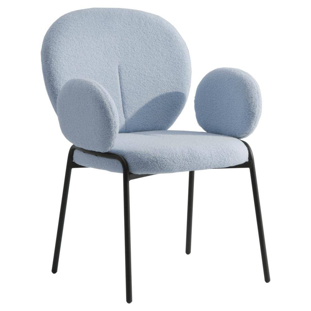 Celestial Blue Boucle Upholstered Arm Chair with Black Metal Frame