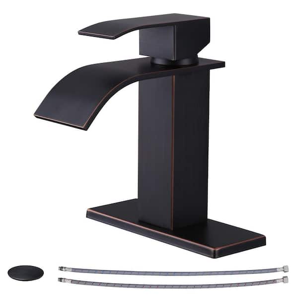 Single Handle Single Hole Bathroom Faucet with Deckplate and Waterfall Spout Included in Oil Rubbed Bronze
