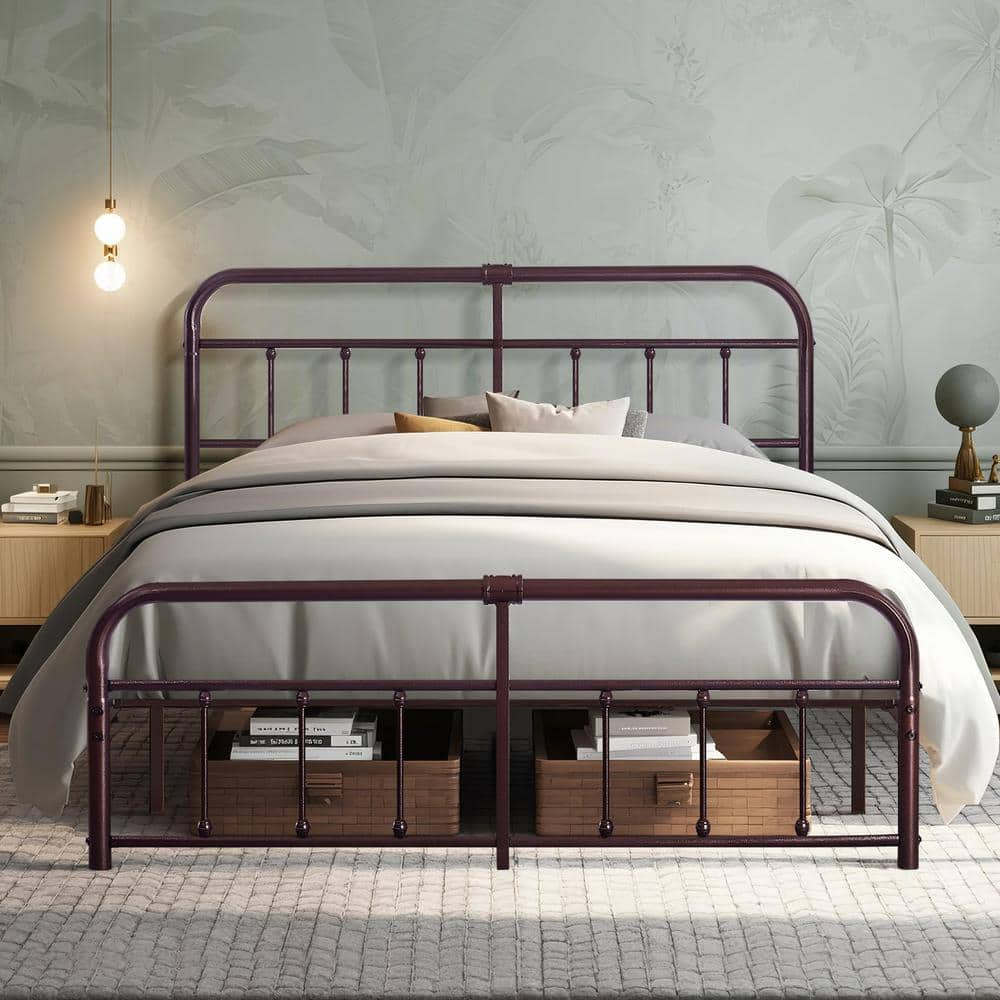 VECELO Victorian Bed Frame Bronze Purple, Heavy Duty Metal Bed Frame ...