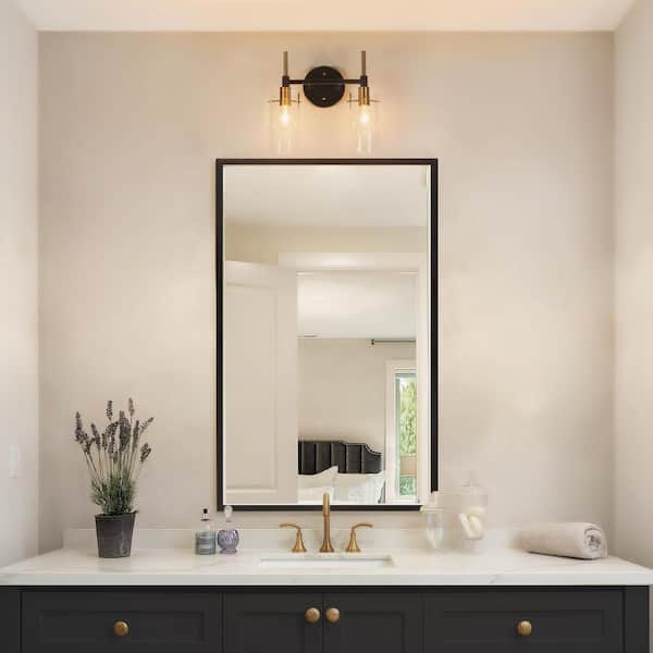 Zevni Modern 2-Light Brass Gold Bathroom Vanity Light, Black