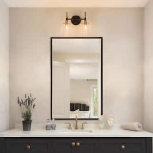 Modern 2-Light Brass Gold Bathroom Vanity Light, Black Vanity Light with Open Cylinder Clear Glass Shades Wall Light