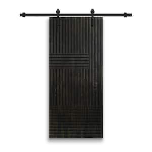 42 in. x 96 in. Japanese Series Pre Assemble Black Stained Wood Interior Sliding Barn Door with Hardware Kit