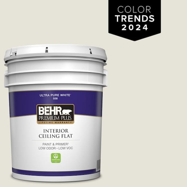 BEHR PREMIUM PLUS 5 gal. #HDC-NT-21 Weathered White Ceiling Flat Interior Paint