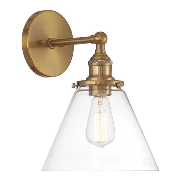 Barwell 1-Light Oxidized Aged Brass Wall Sconce with Clear Glass Shade