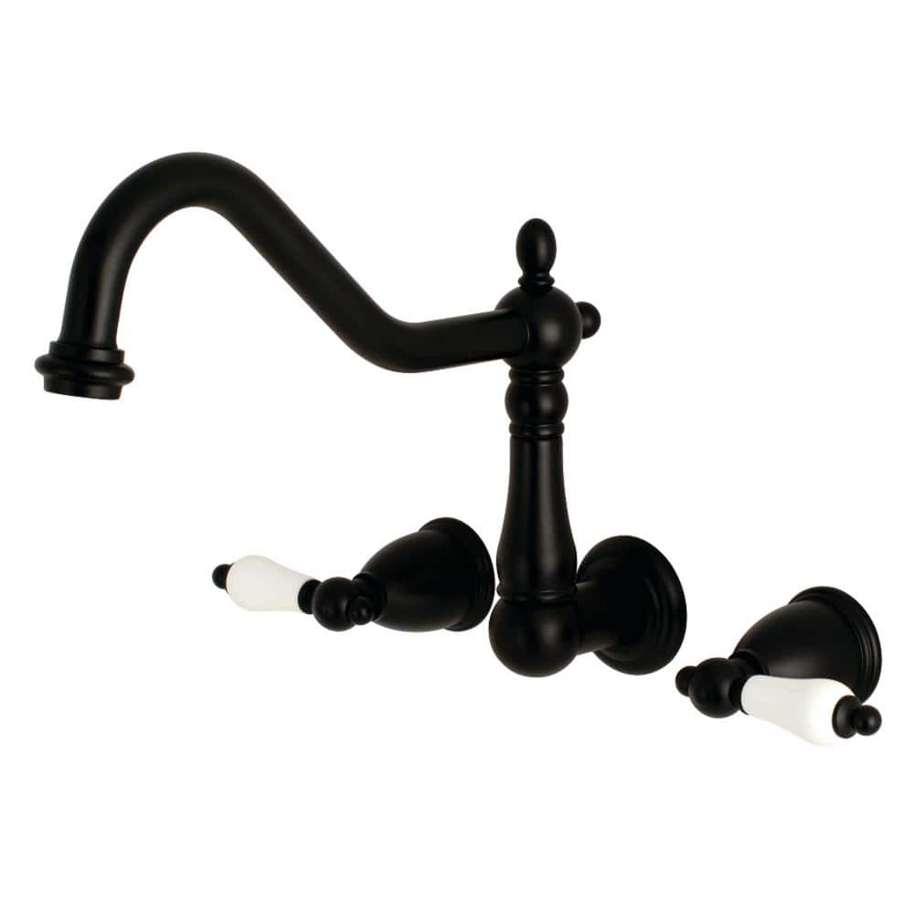Matte Black Wall Mount Double Handle Tub Filler