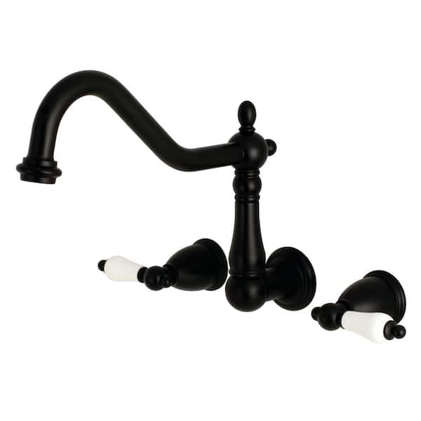 Kingston Brass Heritage 2-Handle Wall Mount Roman Tub Faucet in Matte Black