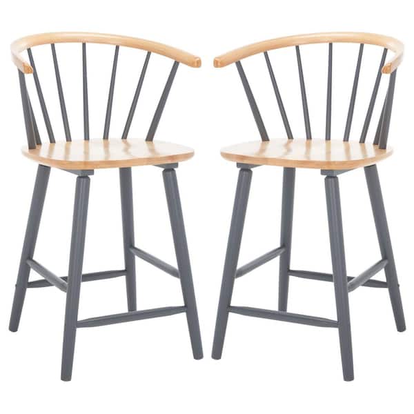 SAFAVIEH Blanchard 24 in. Natural/Grey Wood Counter Stool