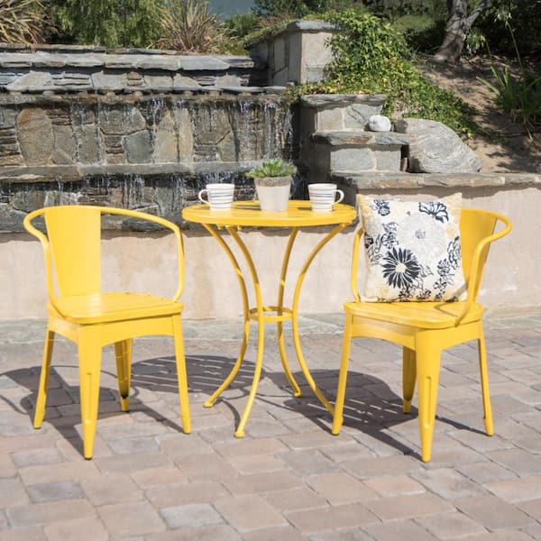 ToolCat 3-Piece Iron Outdoor Patio Bistro Set with 24.2 in. Yellow