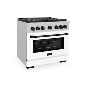 Autograph Edition 36 in. 6 Burner Gas Range with Convection Gas Oven with White Matte Door and Matte Black Accents