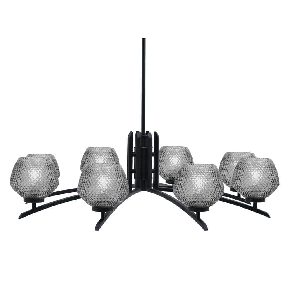 Siena 36 in. 8 Light Matte Black Chandelier with Smoke Textured Glass Shade