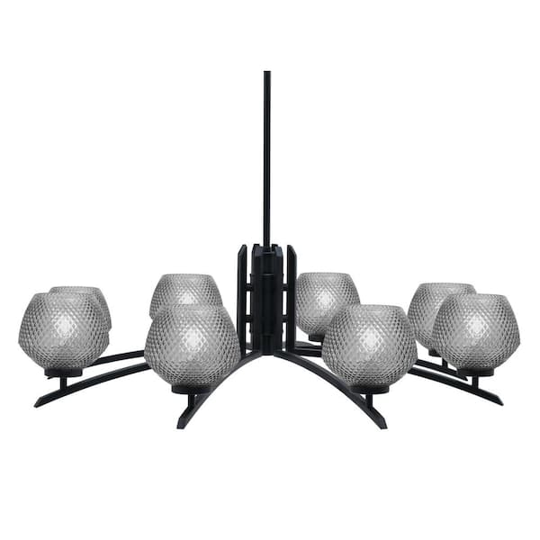 Unbranded Siena 36 in. 8 Light Matte Black Chandelier with Smoke Textured Glass Shades