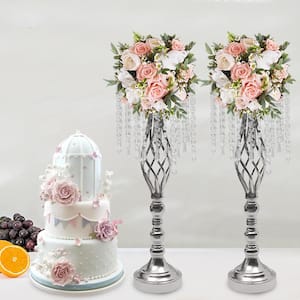 21.7 in. Tall Crystal Metal Wedding Flower Stand Centerpieces Vases in Silver (6-Piece)