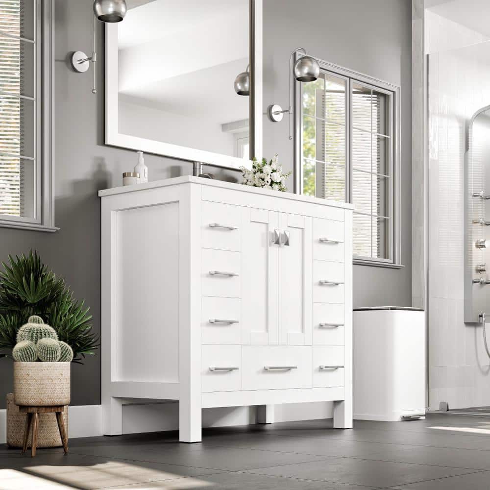 Eviva Hampton 36" White Vanity with Carrara Quartz Top