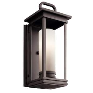 South Hope 17.75 in. 1-Light Rubbed Bronze Outdoor Hardwired Wall Lantern Sconce with No Bulbs Included (1-Pack)