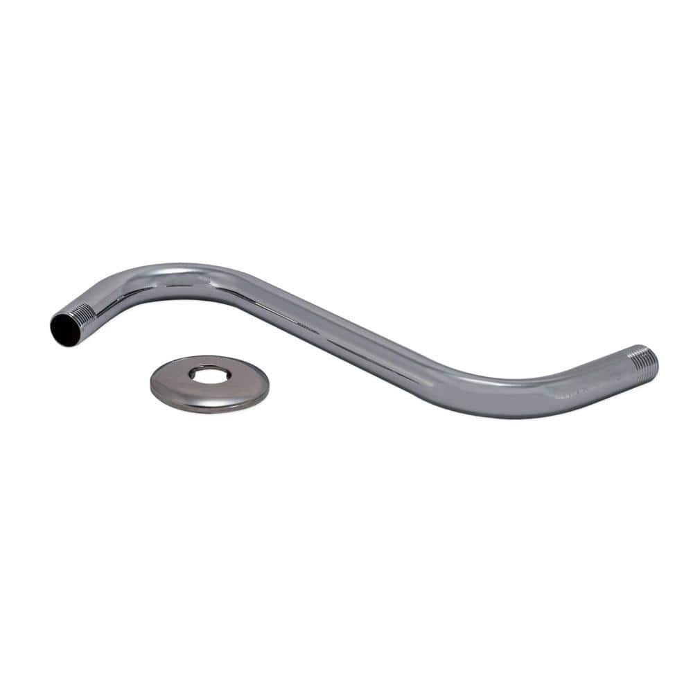 8-Inch Chrome S-Shaped Brass Shower Arm with Flange