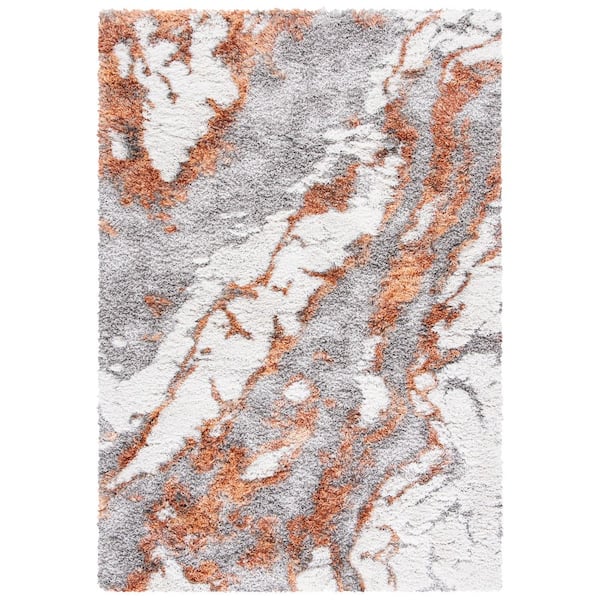 Horizon Shag 6 ft. x 9 ft. Gray/Rust Abstract Marble Area Rug