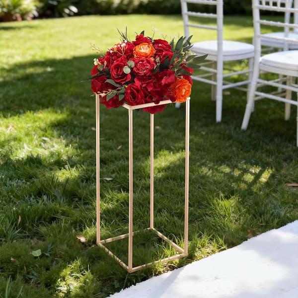 Wedding Flower Stand, 23.62 in. Column Flower Stand Rectangular Cubic Floral Display Rack(10 PCS) Geometric Gold Steel