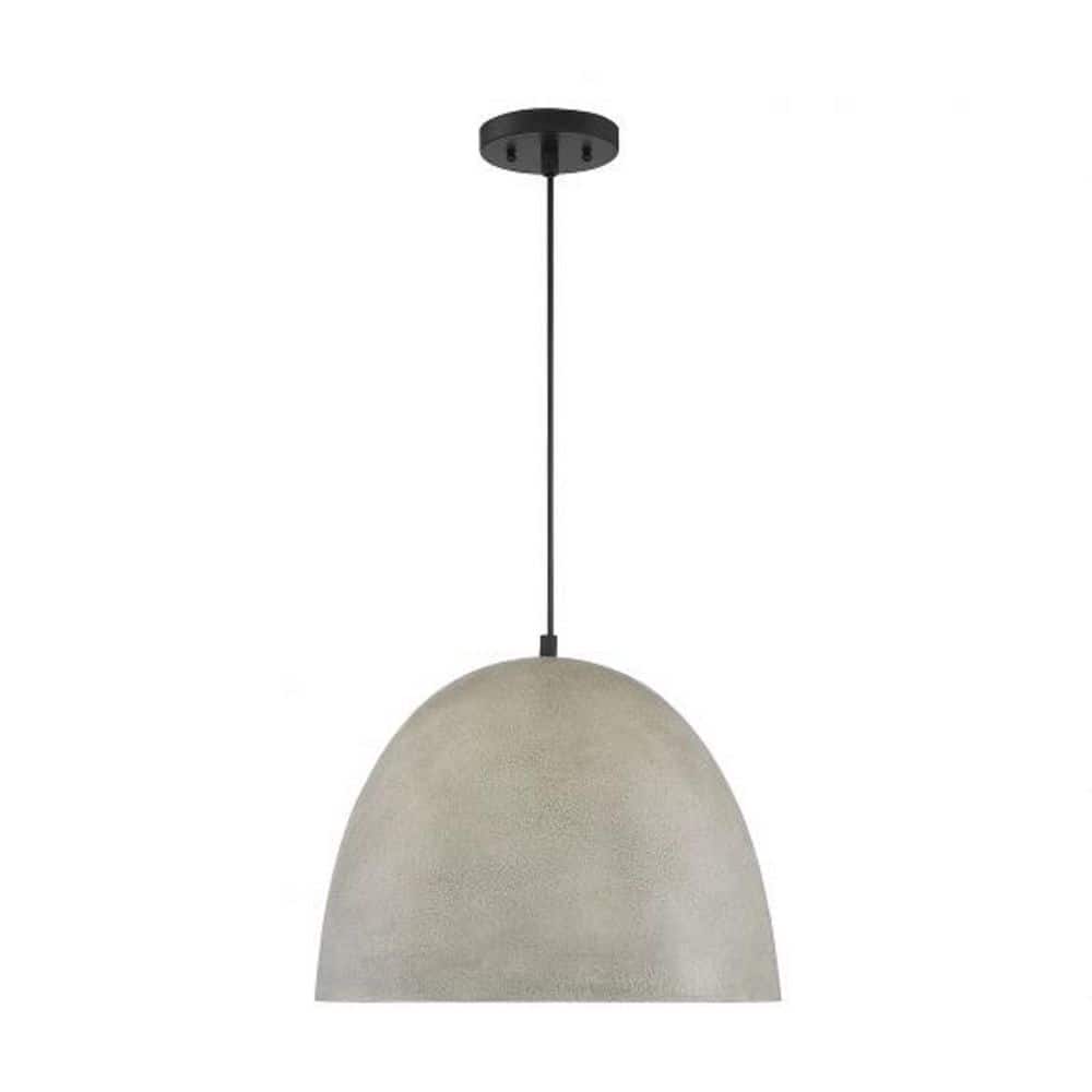 Meridian Rough Stone Bowl Pendant in Matte Black and Concrete