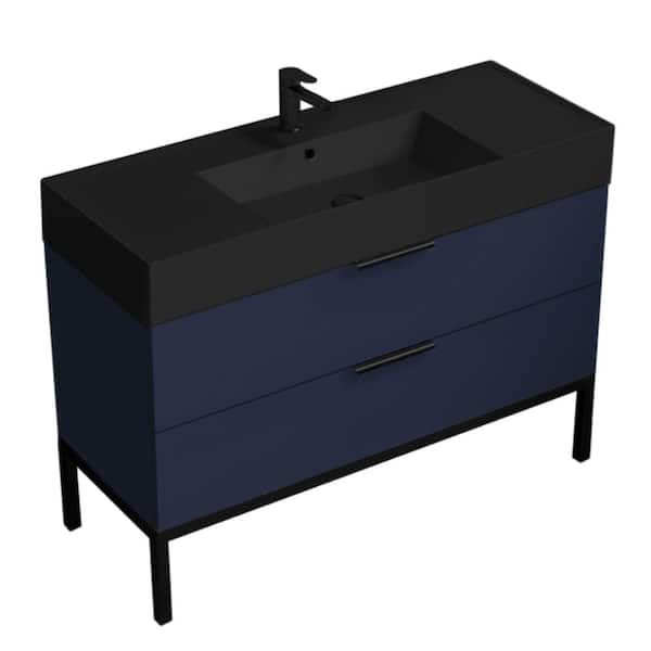 Derin 47.64 in. W x 18.11 in. D x 34.65 in. H Floor Standing Bath Vanity in Navy Blue with Matte Black Ceramic Top