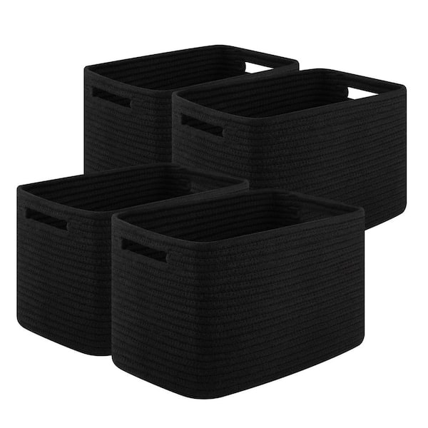 Black 13 in. x 7.8 in. Cotton Rope Toy Storage Bins Woven Decorative Baskets Set of 4
