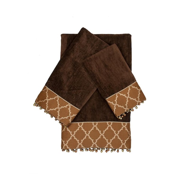 Unbranded Somerset 3-Piece Brown Geometric Bath Towel Set