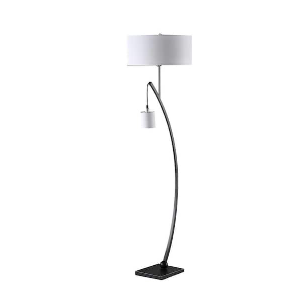 ORE International 59 in. Contemporary Dual Black Arc with Hanging Pendulum Standard Metal Floor Lamp