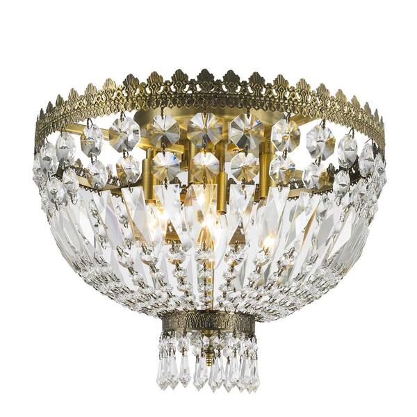 Worldwide Lighting Metropolitan Collection 4-Light Antique Bronze Ceiling Light with Clear Crystal