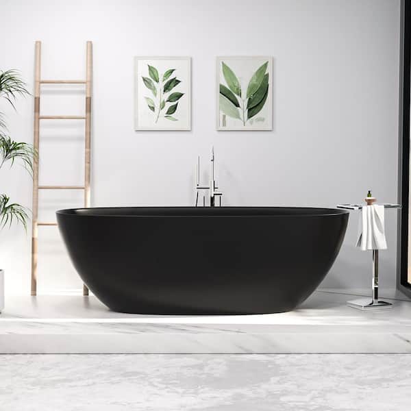 65 in. Solid Surface Soaking Freestanding Bathtub with Non-Whirlpool in Black