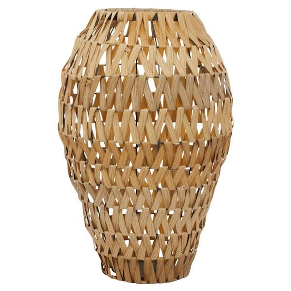 Litton Lane 22 in. Brown Handmade Woven Plastic Rattan Decorative Vase