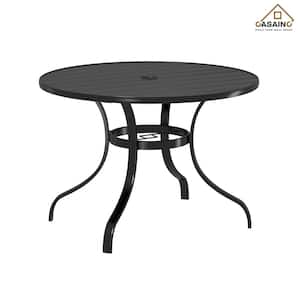 40 in. Steel Round Outdoor Patio Dining Table with Umbrella Hole