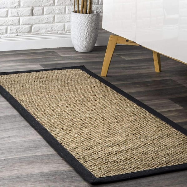 Elijah Seagrass with Border Black 3 ft. x 12 ft. Runner Rug