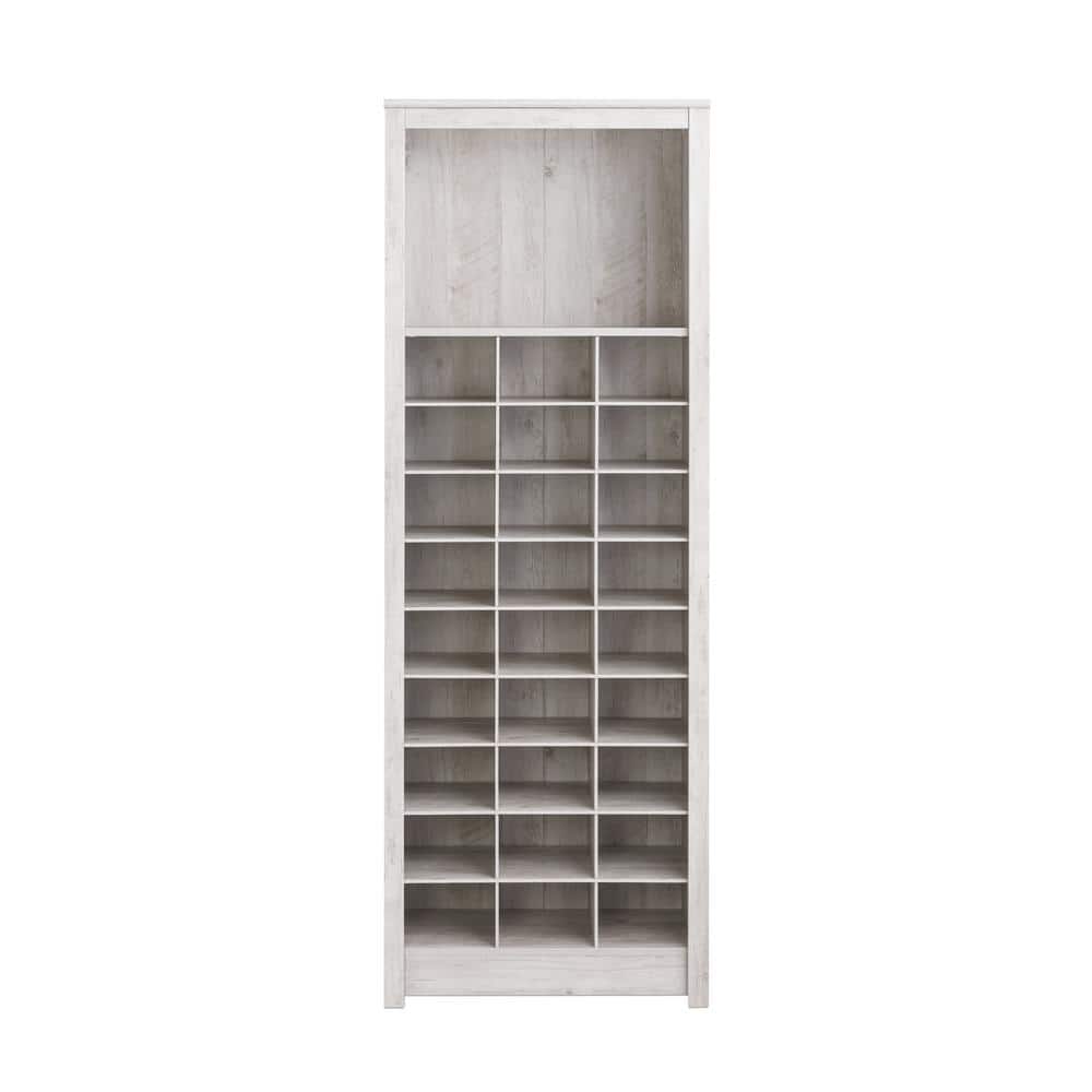 Prepac 72.5 in. H x 26 in. W x 13 in. D Washed White Rustic Ridge Shoe Storage Cabinet