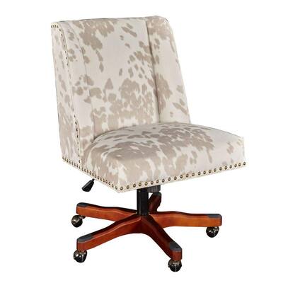 36.5 in. H White and Brown Cow Print Fabric Upholstered Swivel Office Chair