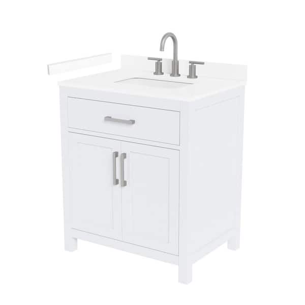 Beckett 30 in. Single Freestanding White Bath Vanity with White Cultured Marble Top