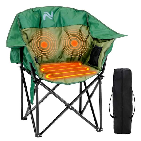 Oversized Heated Massage Armrest Camping Chair, Portable Heated Folding Recliner Chair with 3-Heat Settings for Outdoor