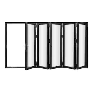 forever Doors 75 Series 144 in. x 80 in. Matte Black Finish Right OutSwing Aluminum Folding Patio Door