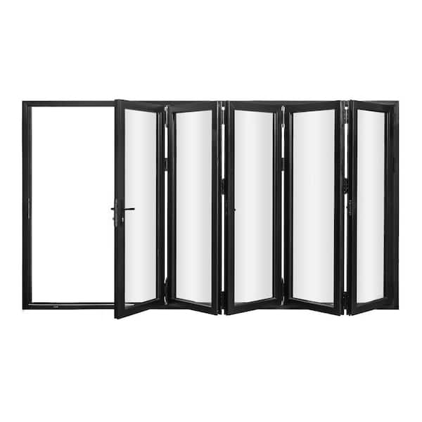 Unbranded forever Doors 75 Series 144 in. x 80 in. Matte Black Finish Right OutSwing Aluminum Folding Patio Door