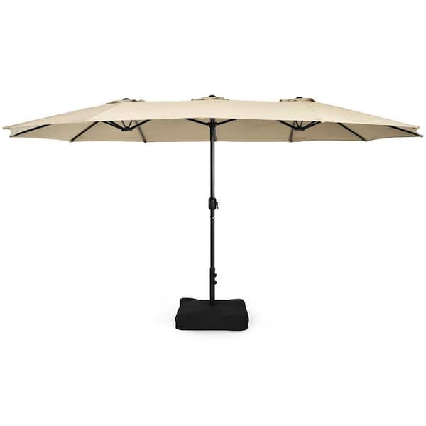 Unbranded 15 ft. Iron Market Double-Sided Twin Patio Umbrella with Crank in Beige