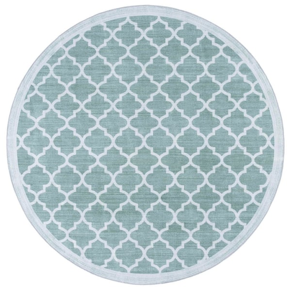 Arizona 6 ft. x 6 ft. Sage/Ivory Machine Washable Border Geometric Trellis Round Area Rug