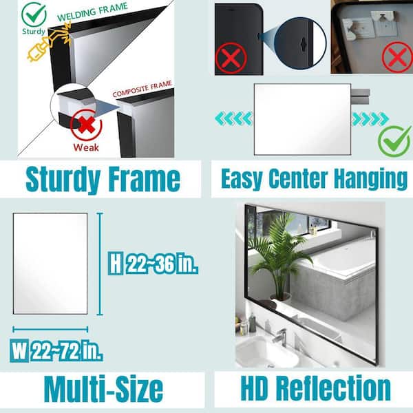 60 in. W x 36 in. H Rectangular Aluminum Framed Wall Bathroom Vanity Mirror in Brushed Sliver