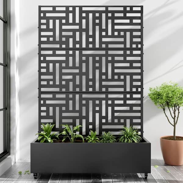 Dovelina Large 47 in. x 72 in. Black Metal Raised Garden Bed Planter Box with Trellis and Caster