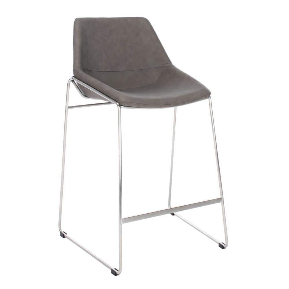 Ash Grey Leather and Silver Metal Hairpin 25" Counter Stool
