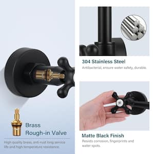 Double Handle Wall Mount Standard Kitchen Faucet With Swivel Spout 8 in. Center in Matte Black