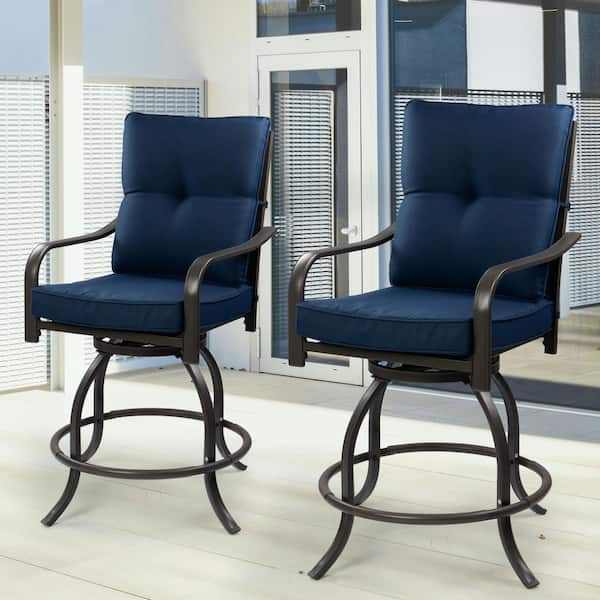 KOZYARD Isabella High Swivel Metal Frame Outdoor Bar Stools /Chair Set with Aqua Cushion (Navy Blue)