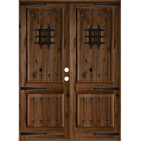 Krosswood Doors 72 in. x 96 in. Mediterranean Knotty Alder Square Top with Provincial Stain Left-Hand Wood Double Prehung Front Door